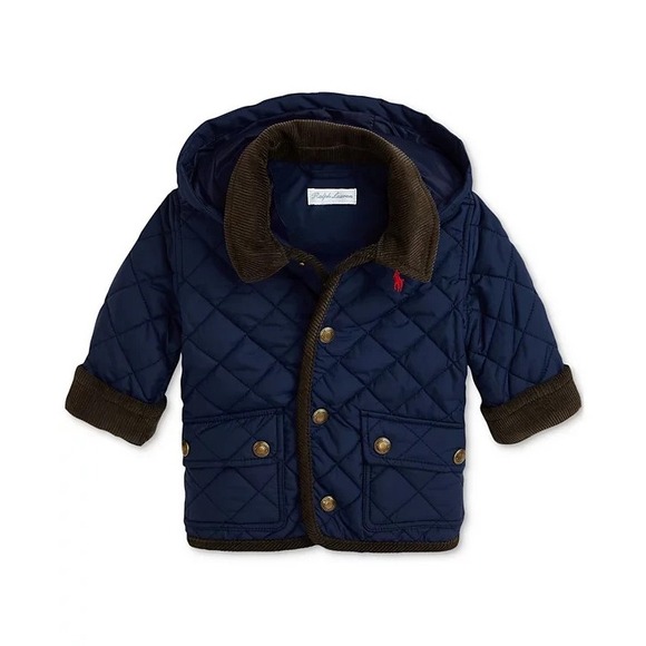Polo Ralph Lauren Baby Boys Corduroy Trim Barn Jacket Removable Hood Size 12 12M - Picture 1 of 8